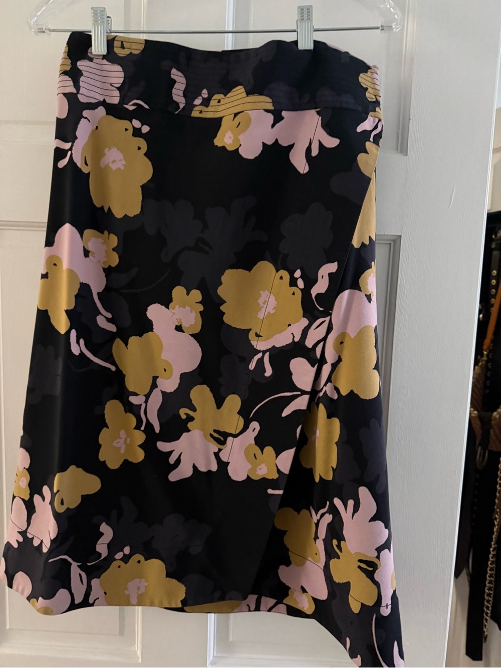 Marimekko Black A-Line Skirt with Pink & Mustard Floral Print